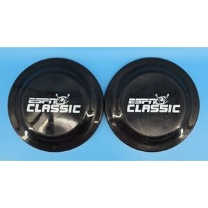 2 Vtg Humphrey Flyer ESPN Classic Spell Out Frisbees Flying Discs 9" Black White
